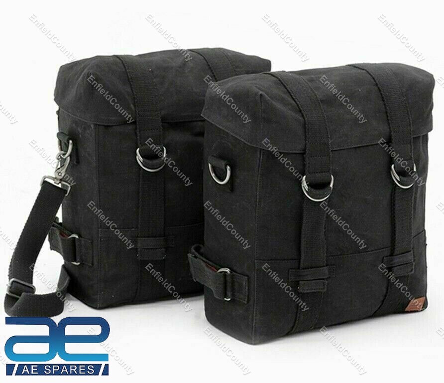 For Royal Enfield Classic 350 500 Military Pannier Set With Black Bags & Fitting 