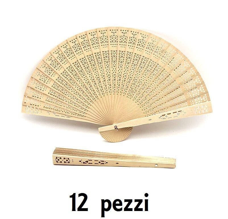 Set 12 Pezzi Ventaglio In Legno Decorato Feste Matrimonio Caldo Estate hmj