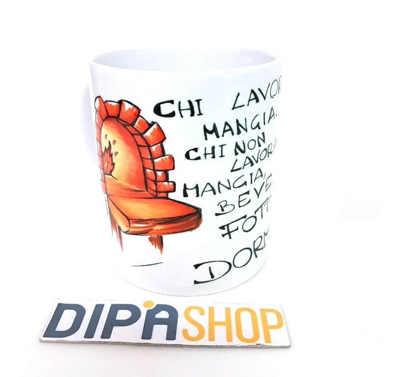 Tazza Latte Mug In Ceramica Porta Fortuna Decorativa Chi Lavora Mangia moc