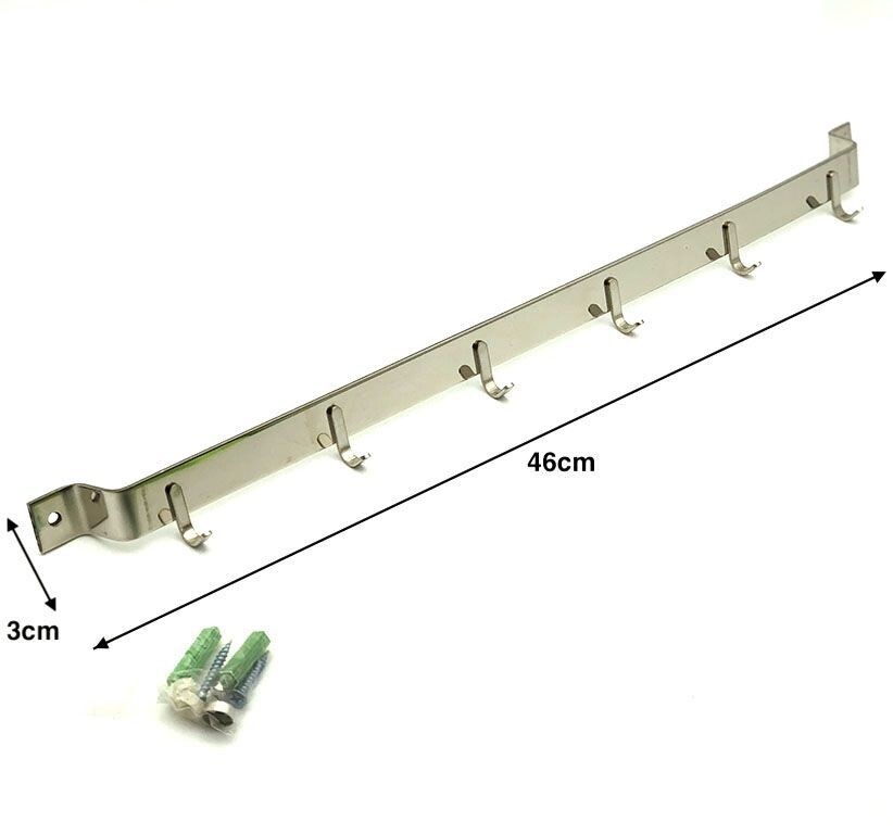 Barra Appendimestoli Appendi Mestoli a Parete Muro 6 Posti Ganci 46cm hmj
