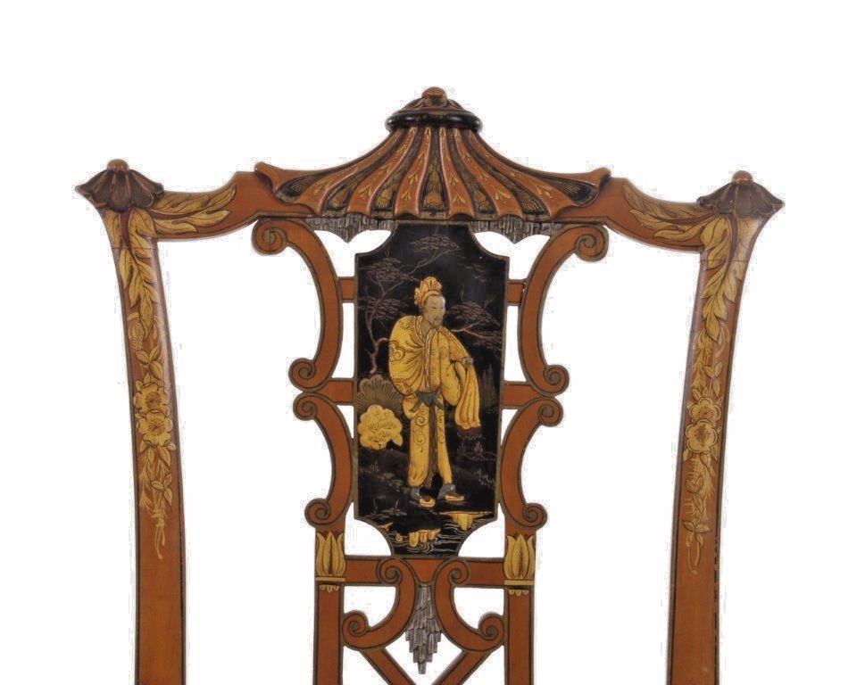 English Chinese Chippendale Chairs 19th Cent NEW CHINESE RED SILK SEATS MUSEUM