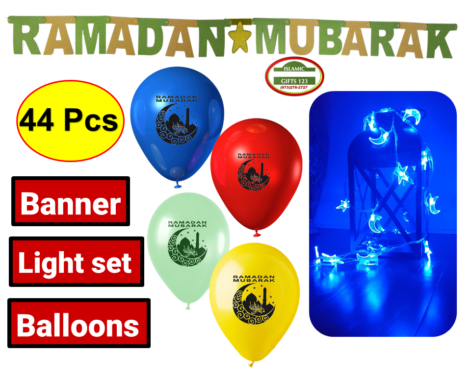 Ramadan decor 44 Pcs string Light + Banner + balloons Ramadan Gift Islamic gifts