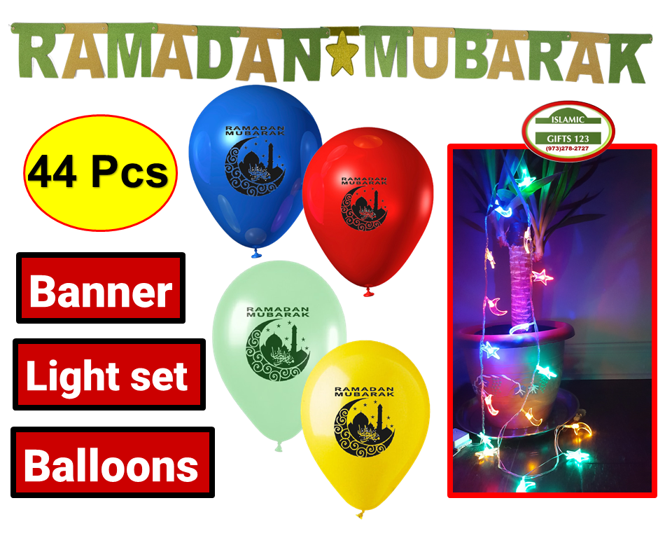 Ramadan decor 44 Pcs string Light + Banner + balloons Ramadan Gift Islamic gifts