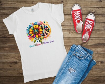 Peace Love Hippie Soul Ladies Fitted T Shirt Sizes Small-2XL