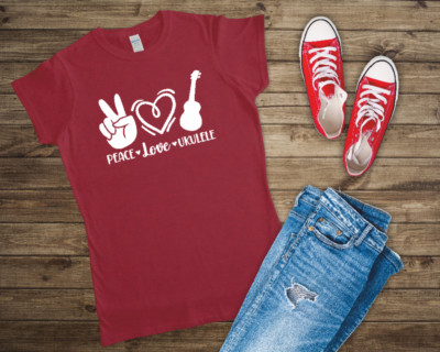 Peace Love Ukulele Ladies Fitted T Shirt Sizes Small-2XL