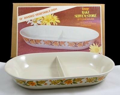 Capri Divided Vegetable Dish Bake Serve 'n Store Stoneware