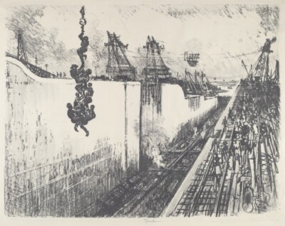 Dinner Time, Gatun Lock : Joseph Pennell : 1912 :  Archival Art Print