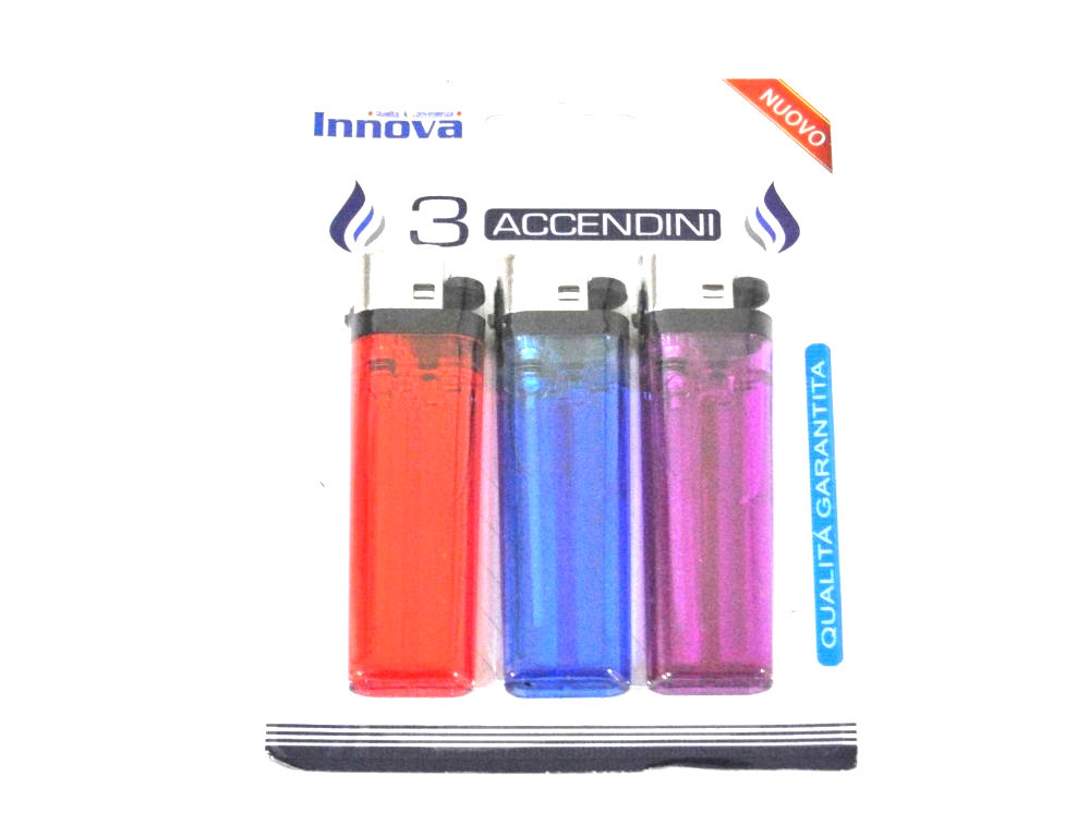 Confezione 3 Accendini Innova Trasparenti Colorati Economici moc