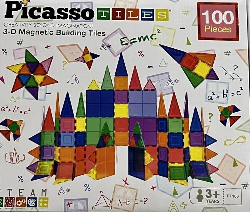 Picasso Tiles 100 Piece 3D Color Magnetic Building Block STEM