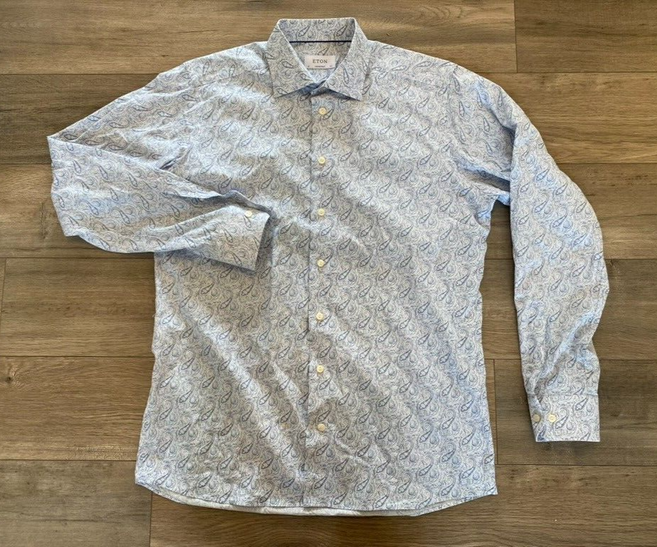 専用 s -0432 Eton Contemporary Dress Shirt Mens 42 16.5 Blue Paisley Long