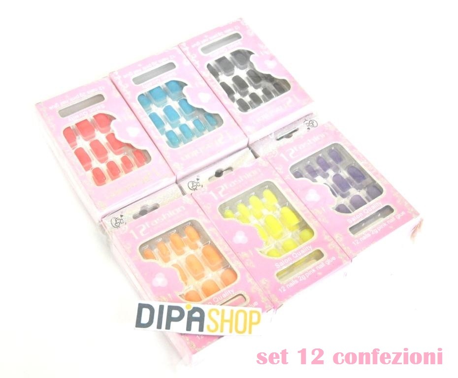 Set 12 Confezioni da 12 Pezzi Unghie Finte Colorate Gel Acrilico Manicure moc