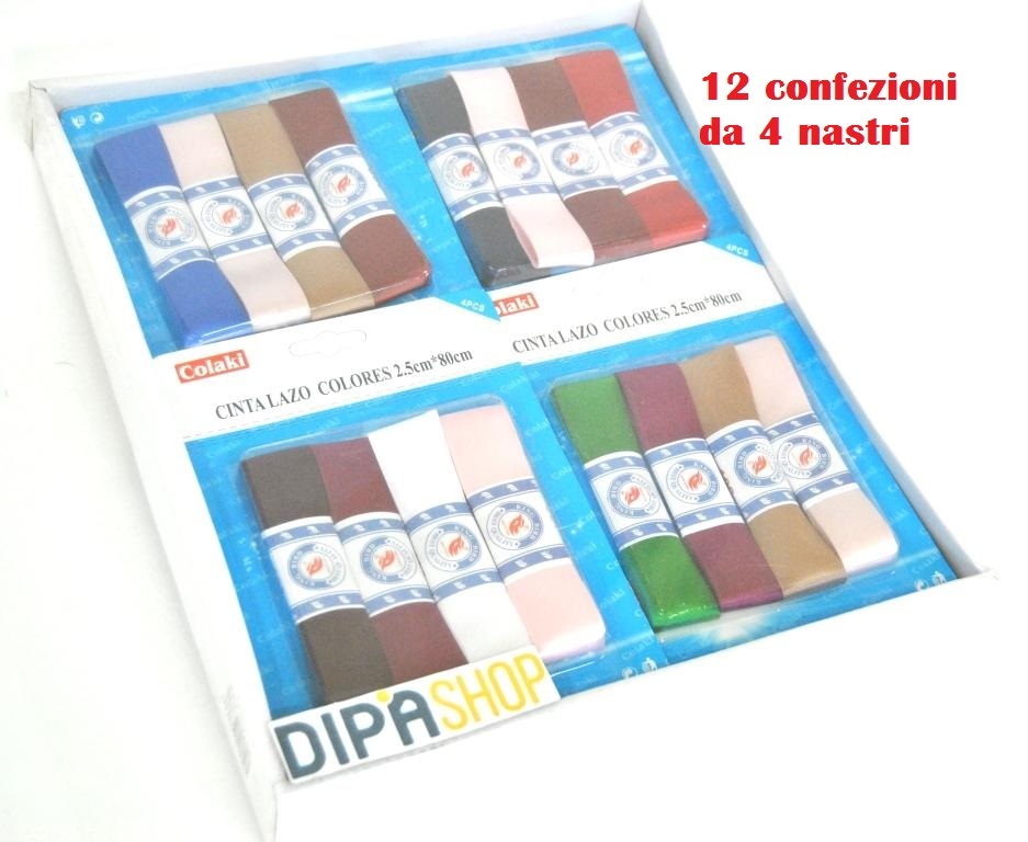 Set 48 Nastro Nastrino Raso Colorati 2,5x80cm Cucito Bomboniere Fiocchi moc