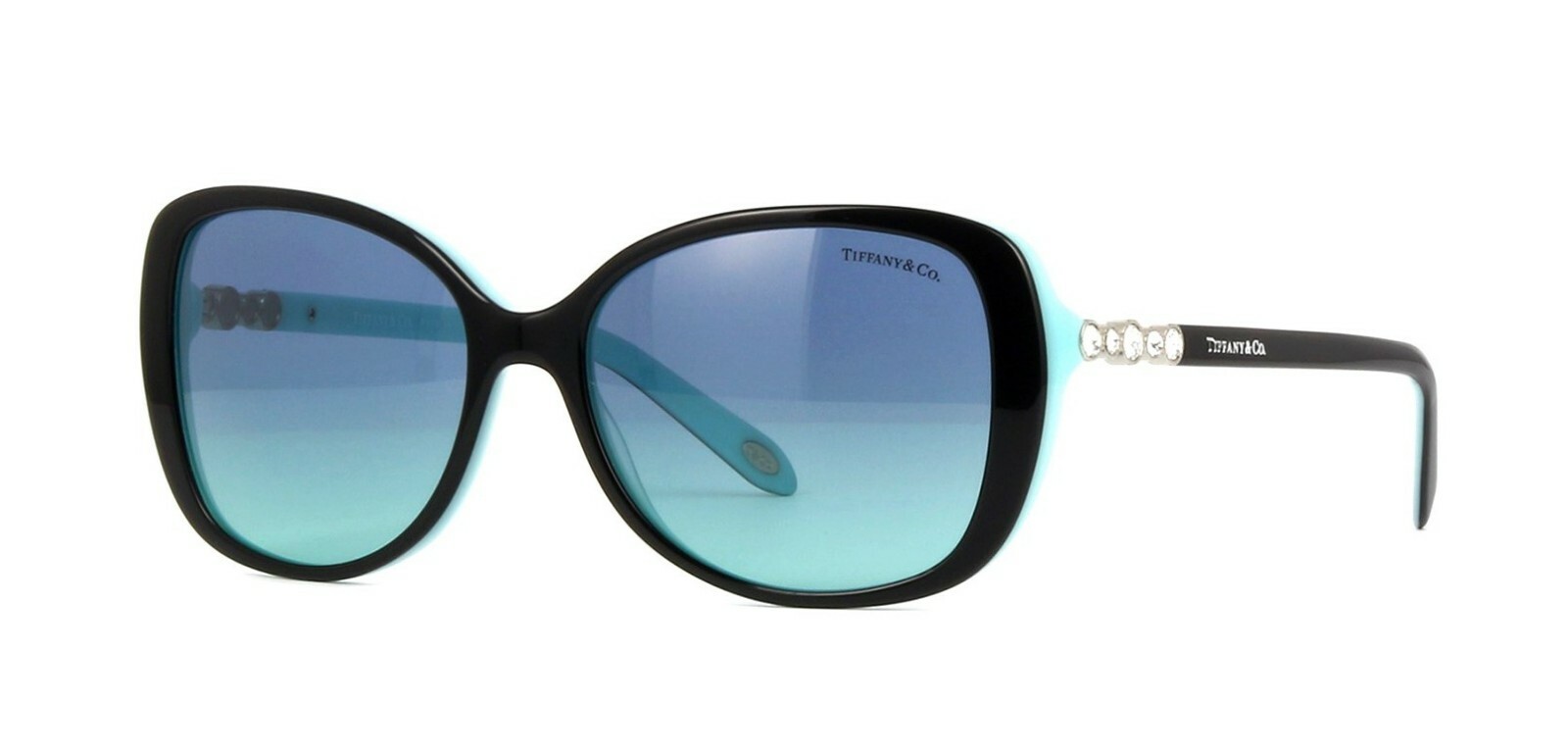 Pre-owned Tiffany & Co Tiffany Cobblestone Tf 4121b Black/blue Shaded (8055/9s) Sunglasses