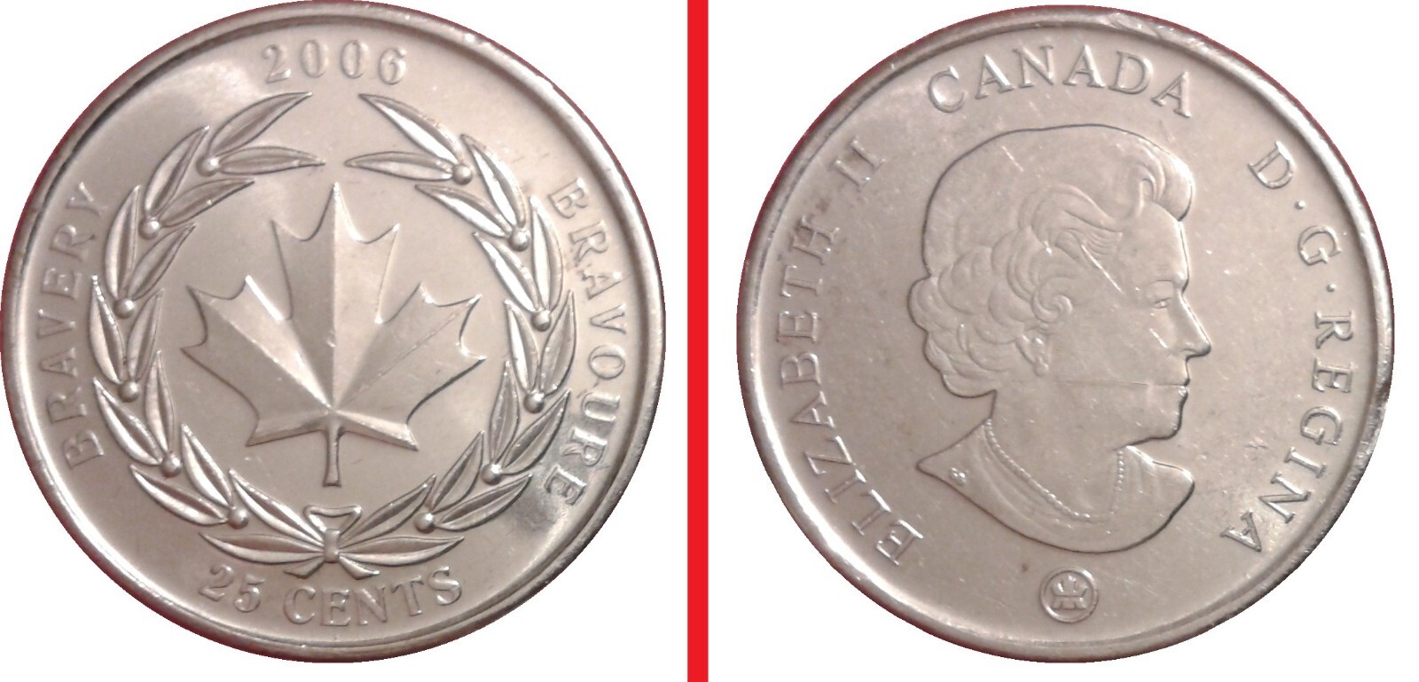 coin 25 CENTS MEDAL OF BRAVERY 🍁💲🥇🥉 CANADA 2006 Queen