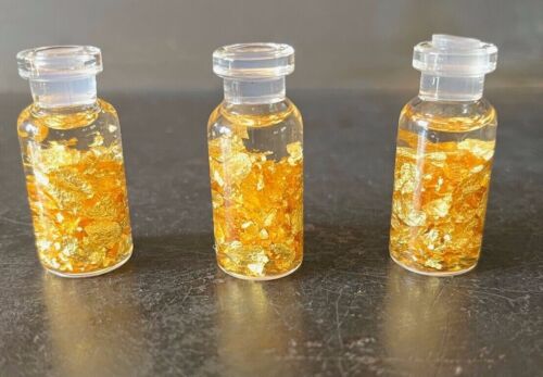 gold flakes in a bottle real gold pounded flat beautiful rich gold color 3 piece