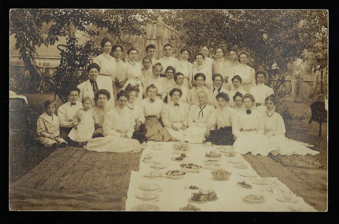 Vintage RPPC Postcard - Picnic with Victorian Ladies and their Favorite Dishes