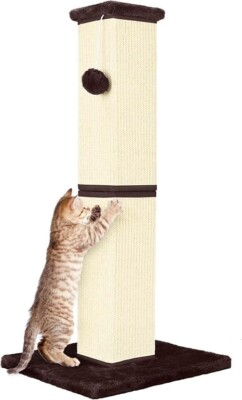 32 Inch Cat Scratching Post Tall Fibrous & Durable Woven Sisal Naturally Beige