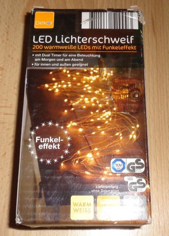 200 Led Lichterschweif 190 Cm,Warmweisse Leds,Innen+Aussen,Timer,Neu!