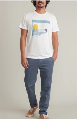 Marine Layer Men's Signature Crew Graphic Ski Tee Natural M/L NWT