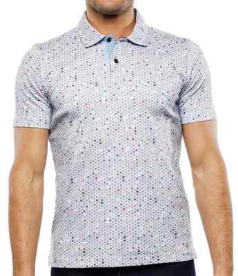 Luchiano Visconti MEN'S Floral Shapes Polo Shirt Cotton Multicolor M