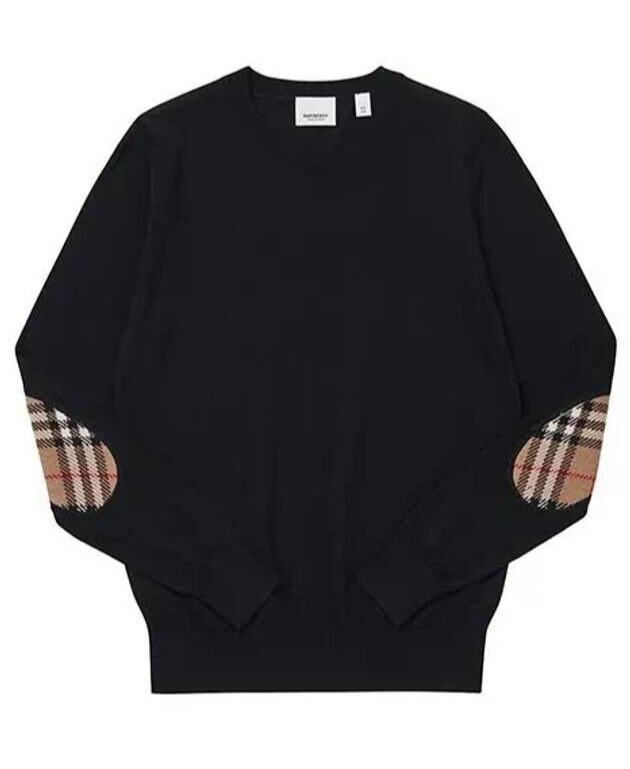 Pre-owned Burberry $830  Bempton Black Merino Wool Elbow Check Patches Pullover Sweater S