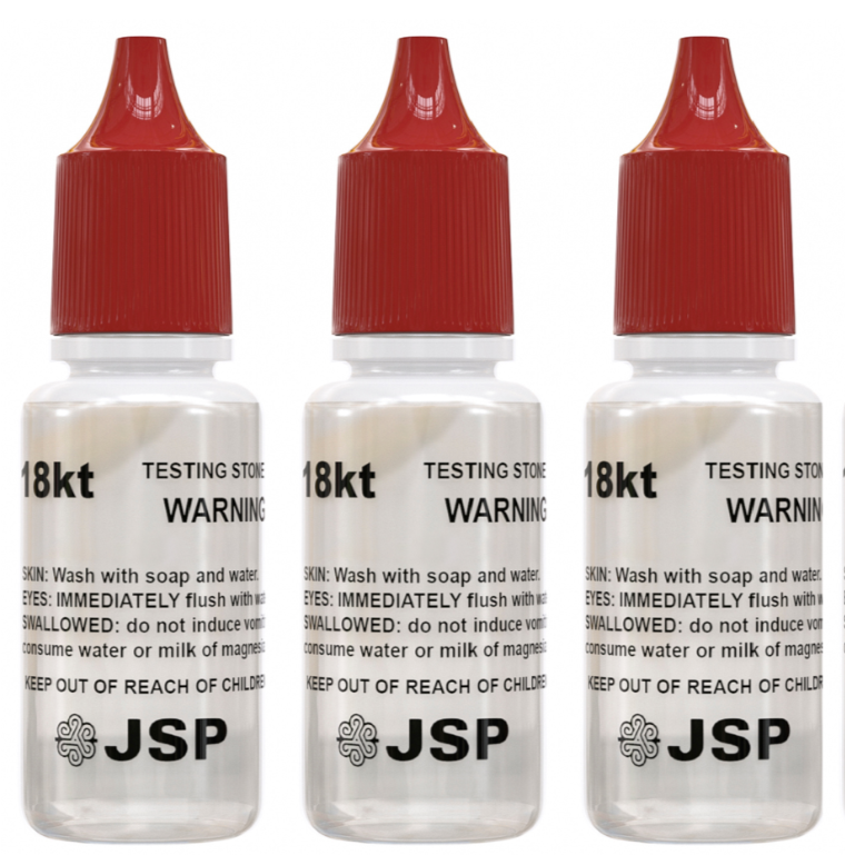 Set of 3 Gold Jewelry Testing 18K Test Acid Solutions Bottles Kit Oro Detect JSP