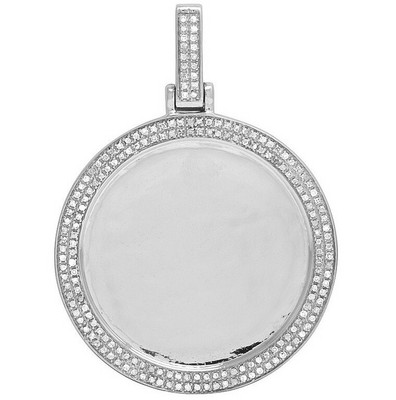 Pre-owned Memory 10k White Gold  Frame Diamond Medallion Photo Engrave Charm Pendant 0.4ct