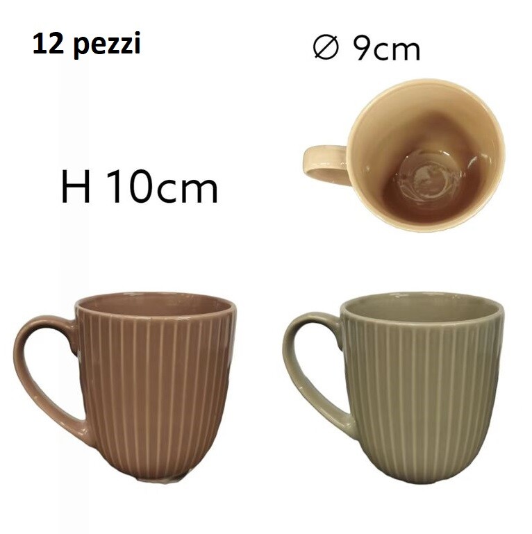 Set 12 Pezzi Tazza Ceramica Tazze Latte Colazione Jumbo Righe bal