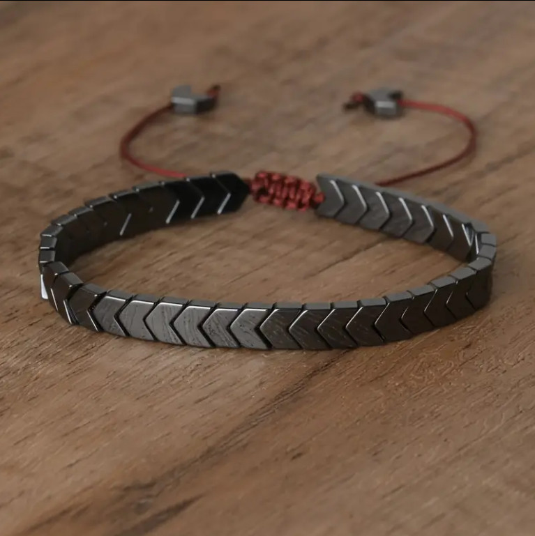 Hematite Bracelet 6.5" - 8.5" Natural Black Adjustable Healing Men