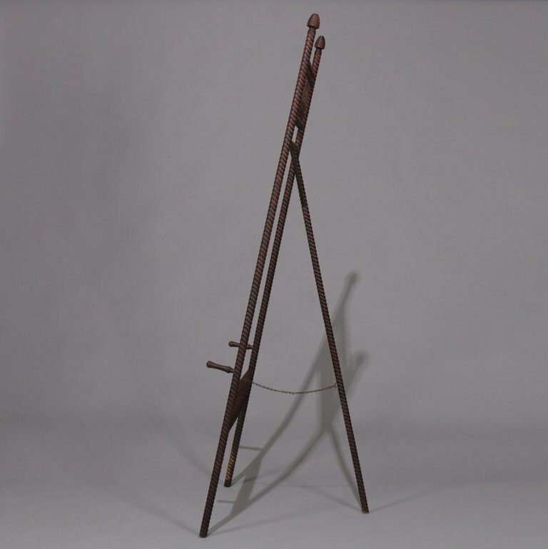 Antique Victorian Oak Twisted Rope with Stick and Ball Art Display Easel