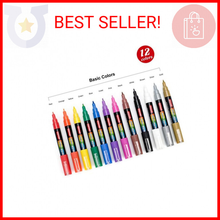 ZEYAR Acrylic Paint Marker Pens, Extra Fine Point, Nylon Tip, 12 colors, Water b