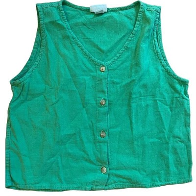 Eucalyptus 100%cotton green women's button down tank size medium