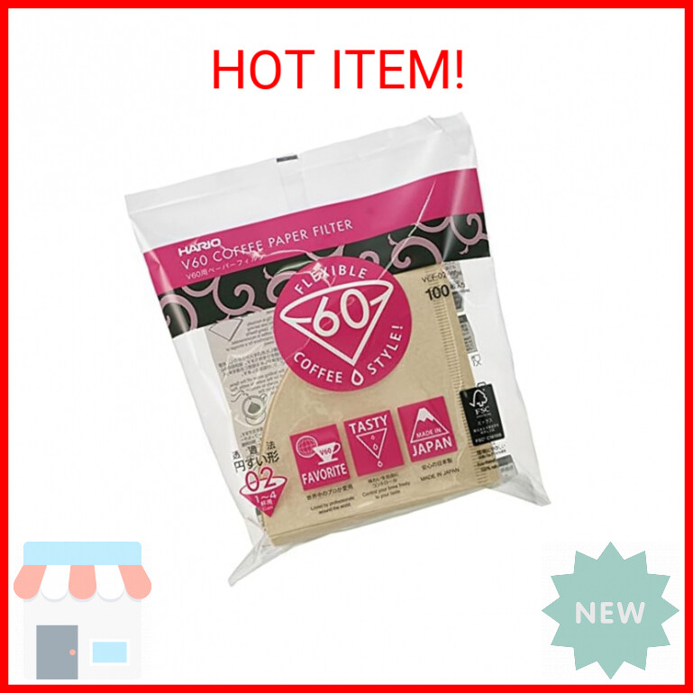 Hario V60 Paper Coffee Filters, Size 02, Natural, Tabbed 100