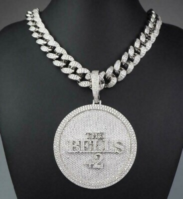 Pre-owned Nsg 5ct Moissanite Men's Custom Fully Filed Name Number 3d Disk Pendant 925 Silver In White