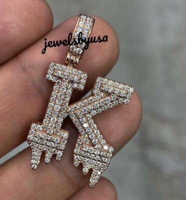 Pre-owned Nsg Customised Drip Initial 2.1 Ct Genuine Moissanite Men's "k" Pendant 925 Silver In White