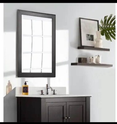 GAZETTE Bathroom Vanity Mirror Framed Beveled Edge Rectangular Espress 24'' x 32''