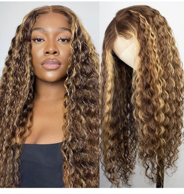 Hermosa 4x4 Ombre Highlight Deep Wave Frontal Wig 180% Density Colored 16 