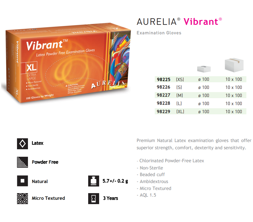White Latex Exam Gloves, Large L, Aurelia Vibrant 5.5 mil (Case of 1000)