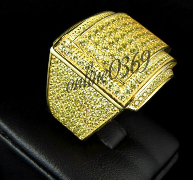Pre-owned Online0369 1.5 Ct Rd Yellow Cubic Zirconia Mens Stylish Ring Yellow Gold Plated Silver