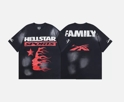 Men's Women's hell printing star Short Sleeve High Street T-shirt black