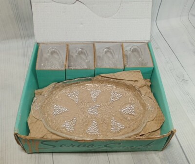 Vintage ~ Anchor Hocking (8 Piece) Crystal Serva-Snack Set in ~Original Box. USA