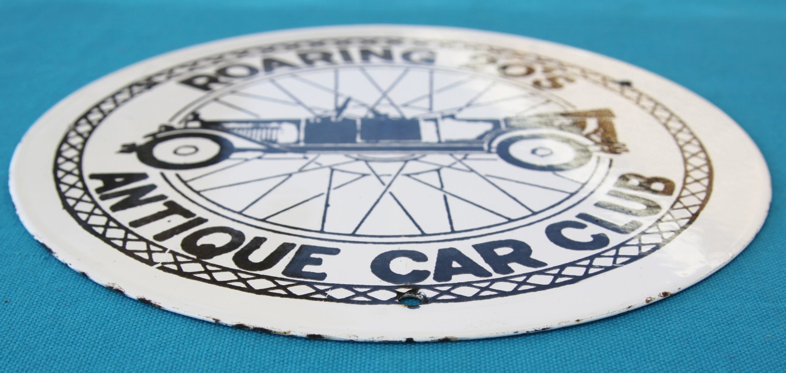 ROARING 20'S ANTIQUE CAR CLUB PORCELAIN SIGN / PLAQUE