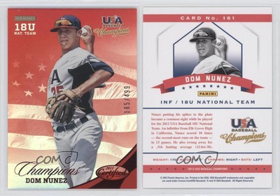2013 USA Baseball Champions Certified National Team Mirror Red /499 Dom Nunez