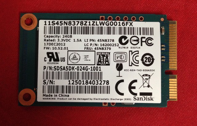 SANDISK 24GB mSATA SSD 45N8379 SDSA5DK-024G-1001 45N8378