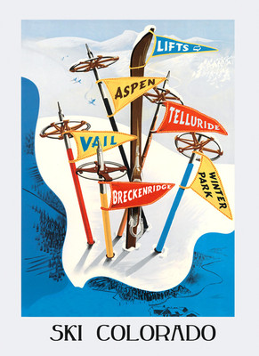 Ski Colorado Vail Aspen Telluride Lifts Winter Park Vintage Poster Repro FREE SH