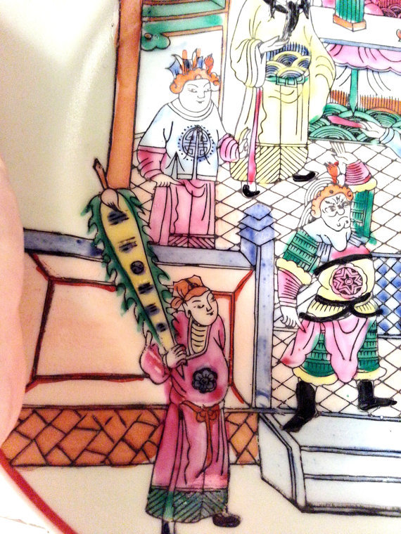 Vintage Decorative Macau Enameled Porcelain Wall Plate