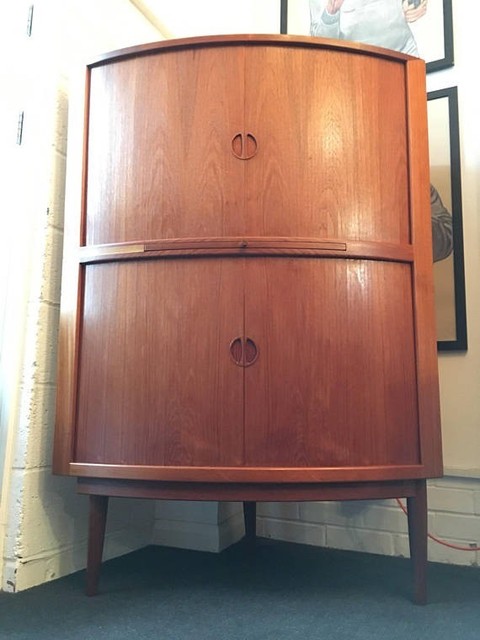 1960s Tambour Door Danish Cocktail Cabinet Home Bar In Teak