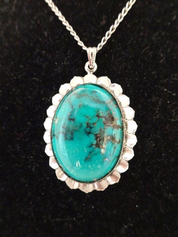 Vintage L.S.P. Co. Turquoise and Sterling Silver Pendant Necklace Signed