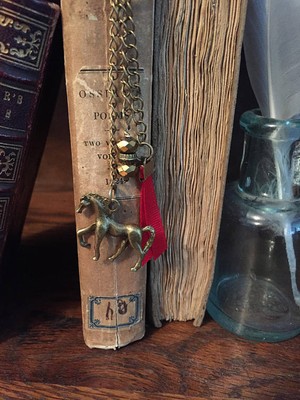 Ornate Gold Finish Bookmark Horse Lovers with Red Ribbon Winner & Swaroski Beads