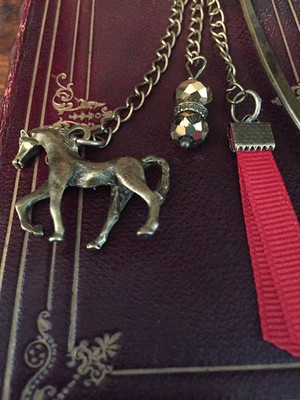 Ornate Gold Finish Bookmark Horse Lovers with Red Ribbon Winner & Swaroski Beads